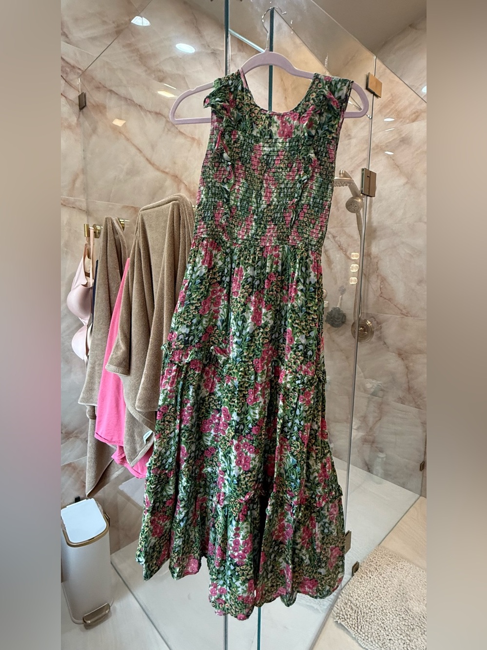 Banjanan Green & Pink Floral Smocked Maxi Dress